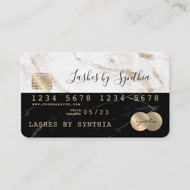 add your name Credit Card Styled Black Marble (Front)