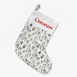 Add Your Name | Cute Alpaca &amp; Cactus Pattern Small Christmas Stocking