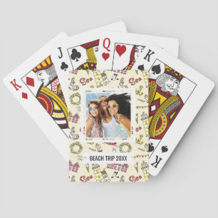 Add Your Name   Cute Beach Scene Pattern Poker Cards