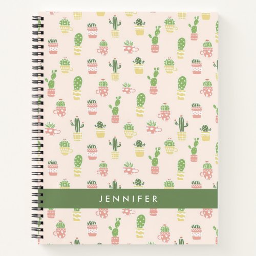Add Your Name  Cute Cactus Pattern Notebook