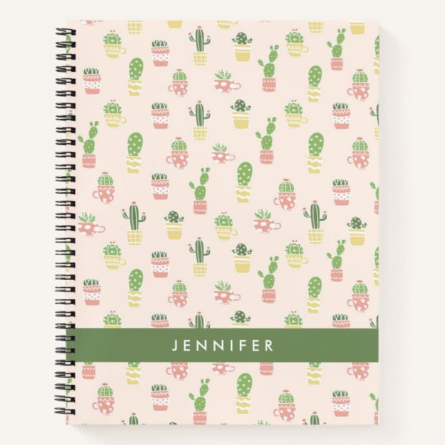 Add Your Name | Cute Cactus Pattern Notebook (Front)