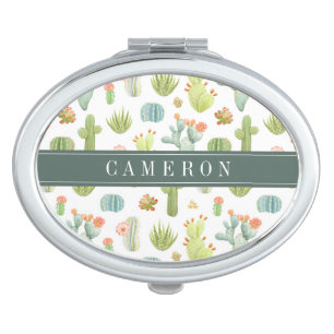 Add Your Name   Cute Cactus Standing Pattern Compact Mirror