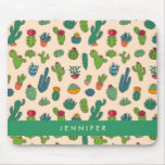 Add Your Name | Cute Cactus Standing Pattern Mouse Pad