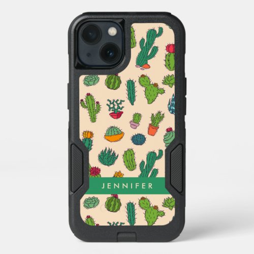 Add Your Name  Cute Cactus Standing Pattern iPhone 13 Case