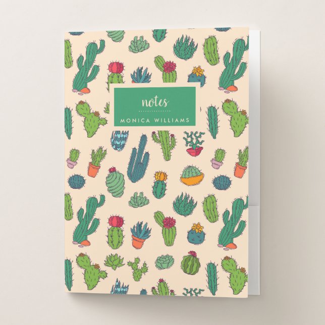 Add Your Name | Cute Cactus Standing Pattern Pocket Folder (Front)