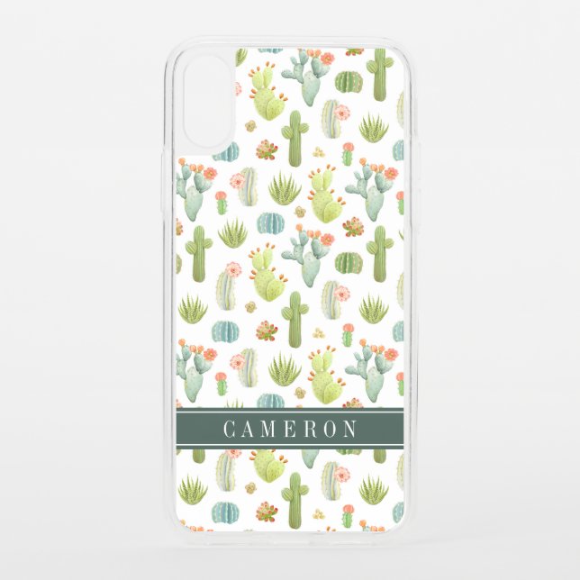 Add Your Name | Cute Cactus Standing Pattern Uncommon iPhone Case (Back)