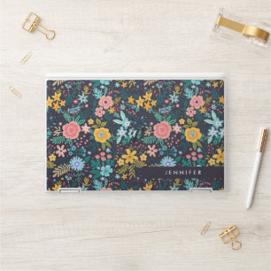 Add Your Name Cute Colorful Floral Pattern HP Laptop Skin