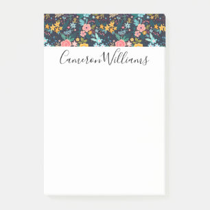 Add Your Name Cute Colorful Floral Pattern Post-it Notes