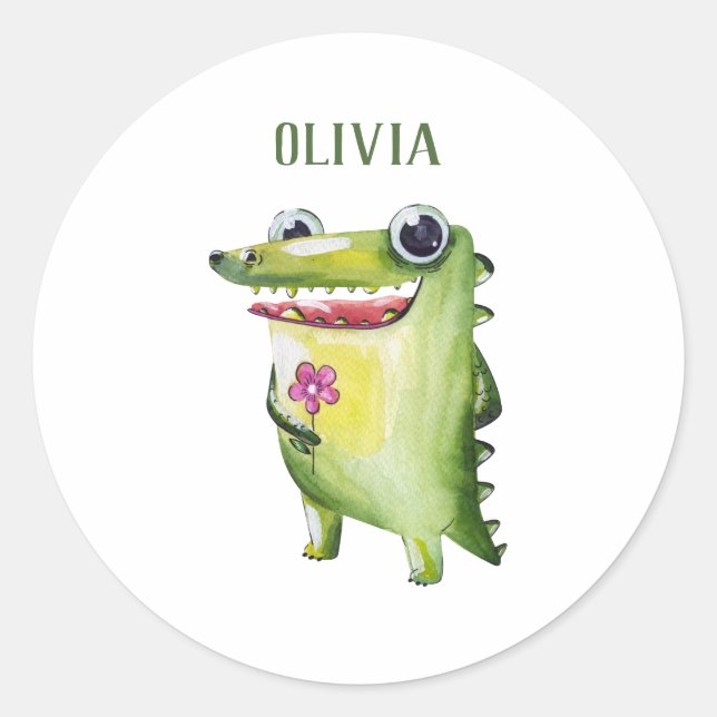 Add your name cute crocodile template name sticker (Front)