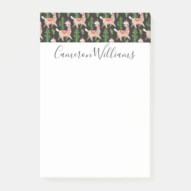 Add Your Name | Cute Decorated Llamas Pattern Post-it Notes (Front)