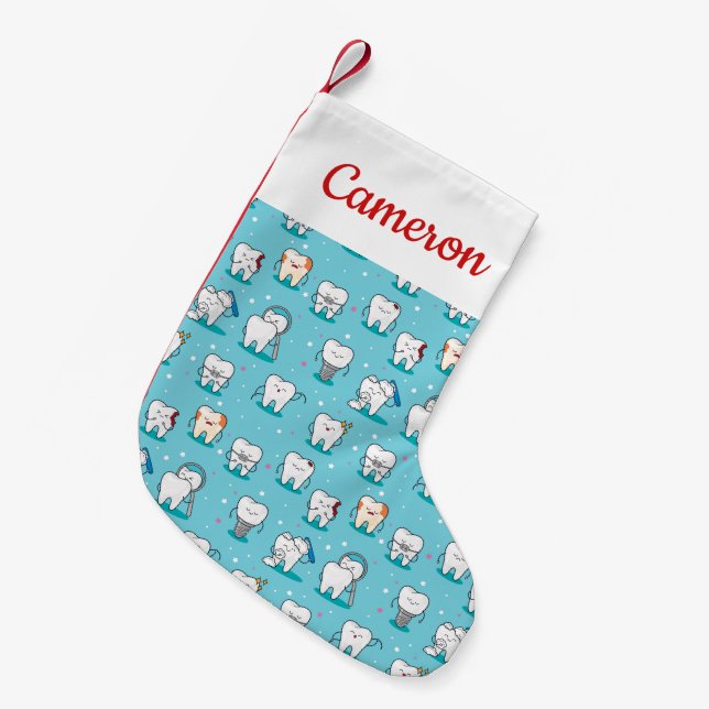 Add Your Name | Cute Dental Pattern Small Christmas Stocking (Front (Hanging))