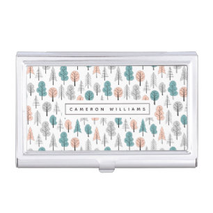 Add Your Name Cute Doodle Forest Pattern Business Card Case