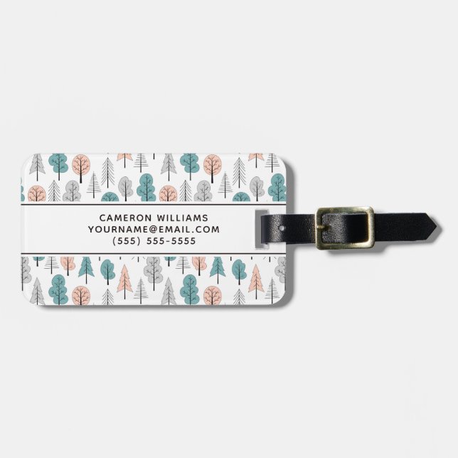 Add Your Name | Cute Doodle Forest Pattern Luggage Tag (Front Horizontal)