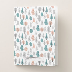 Add Your Name   Cute Doodle Forest Pattern Pocket Folder