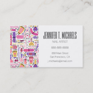 Add Your Name Cute Doodle Manicure Pattern Business Card