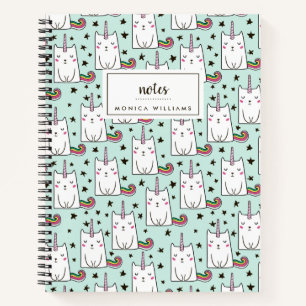Add Your Name Cute Hand Drawn Unicorn Cat Notebook