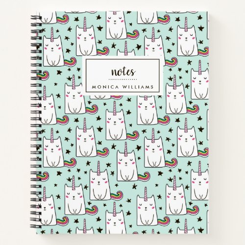 Add Your Name  Cute Hand Drawn Unicorn Cat Notebook