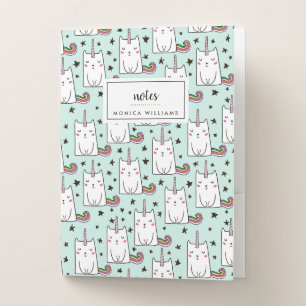 Add Your Name   Cute Hand Drawn Unicorn Cat Pocket Folder