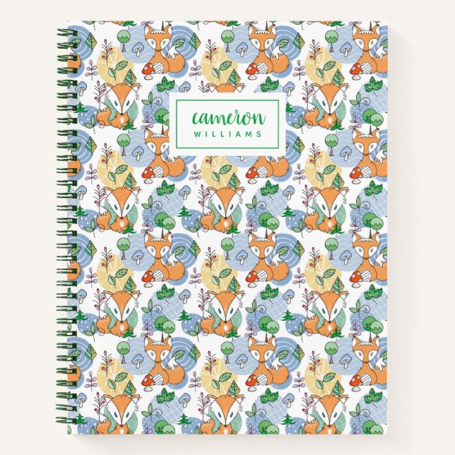 Add Your Name | Cute Little Fox Pattern Notebook (Front)