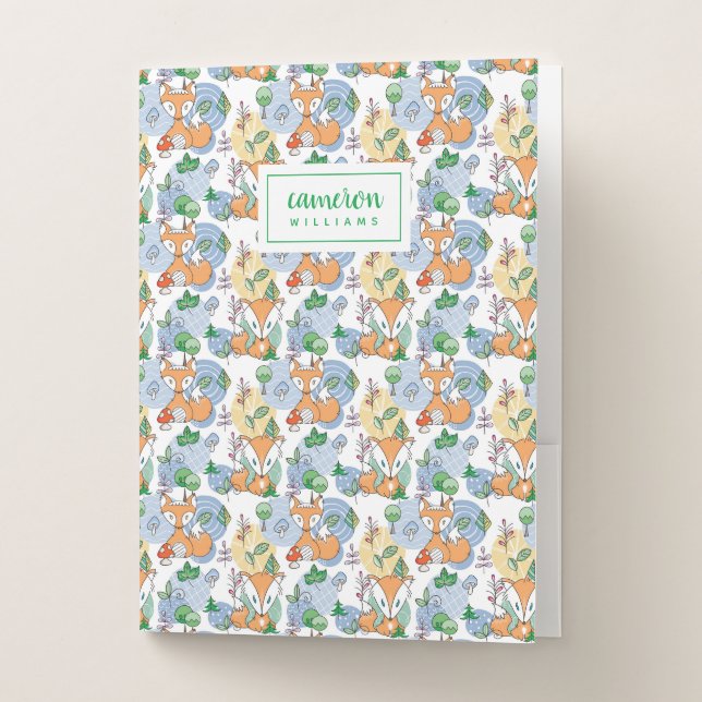 Add Your Name | Cute Little Fox Pattern Pocket Folder (Front)