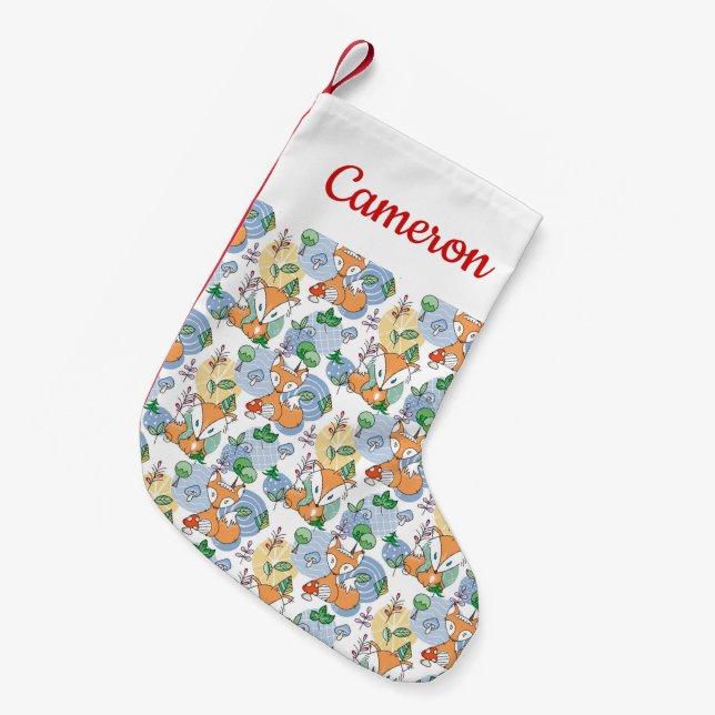 Add Your Name | Cute Little Fox Pattern Small Christmas Stocking (Front (Hanging))