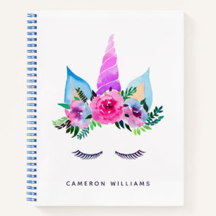 Add Your Name Cute Magical Unicorn Face Notebook