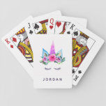 Add Your Name | Cute Magical Unicorn Face Playing Cards at Zazzle