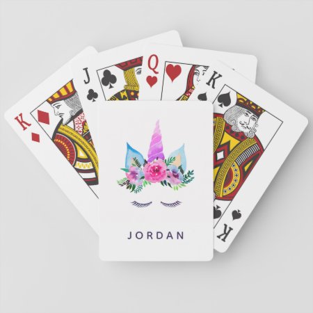 Add Your Name | Cute Magical Unicorn Face Playing Cards