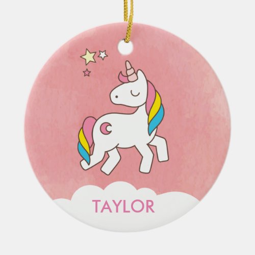 Add Your Name Cute Magical Unicorn Personalised Ceramic Ornament