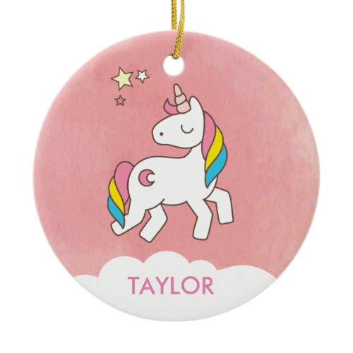 Add Your Name Cute Magical Unicorn Personalised Ceramic Ornament