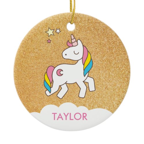 Add Your Name Cute Magical Unicorn Personalised Ceramic Ornament