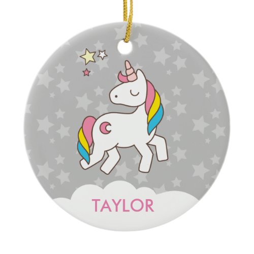 Add Your Name Cute Magical Unicorn Personalised Ceramic Ornament