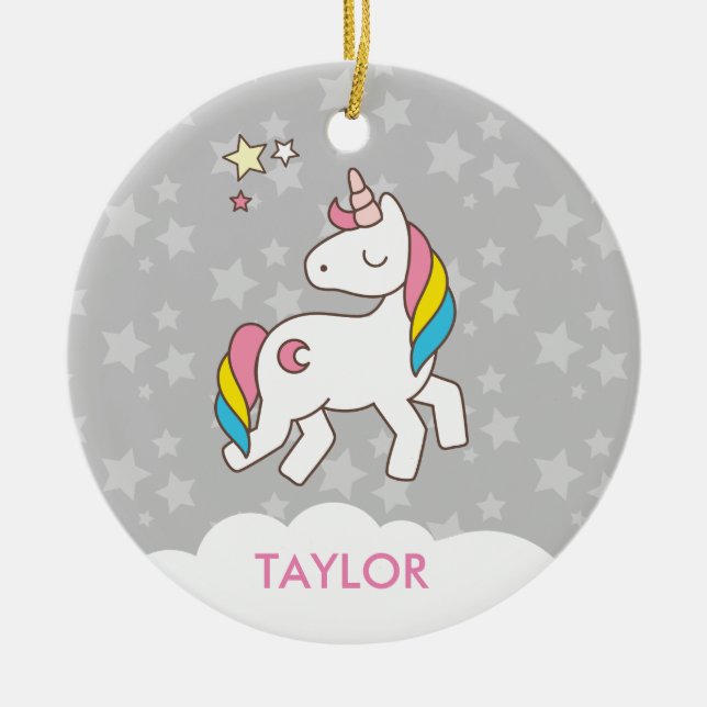 Add Your Name Cute Magical Unicorn Personalised Ceramic Ornament (Front)