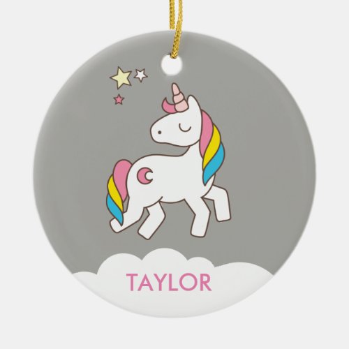 Add Your Name Cute Magical Unicorn Personalised Ceramic Ornament