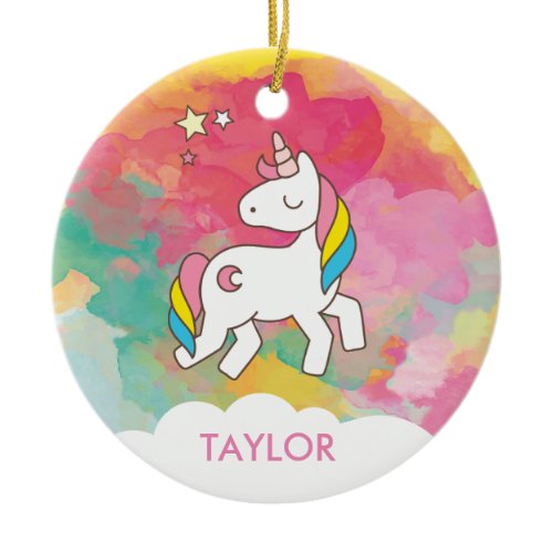 Add Your Name Cute Magical Unicorn Personalised Ceramic Ornament