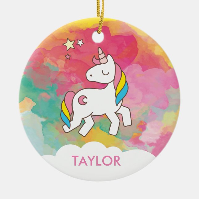 Add Your Name Cute Magical Unicorn Personalised Ceramic Ornament (Front)