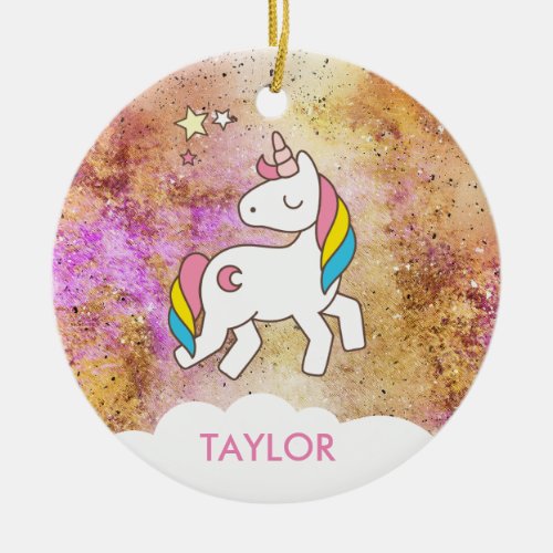 Add Your Name Cute Magical Unicorn Personalised Ceramic Ornament