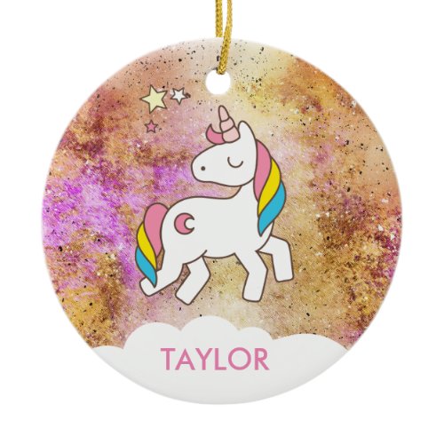 Add Your Name Cute Magical Unicorn Personalised Ceramic Ornament