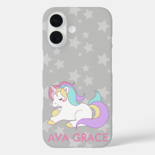 Add Your Name Cute Magical Unicorn Personalized iPhone 16 Case