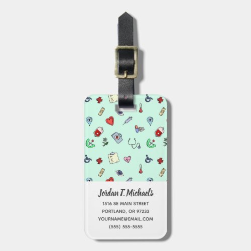 Add Your Name  Cute Medical Icon Pattern Luggage Tag