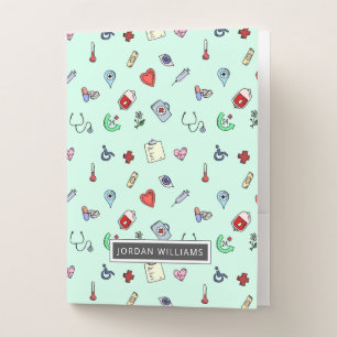 Add Your Name   Cute Medical Icon Pattern Pocket Folder