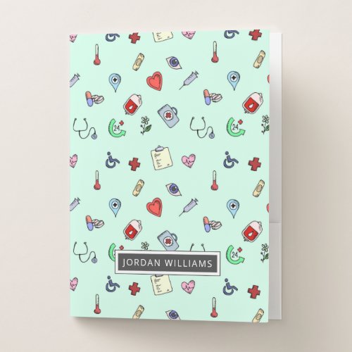 Add Your Name  Cute Medical Icon Pattern Pocket Folder