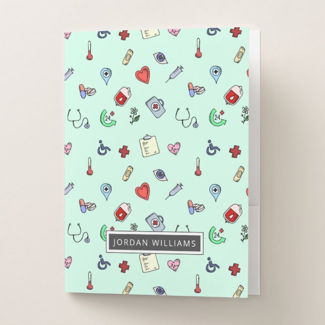 Add Your Name | Cute Medical Icon Pattern Pocket Folder (Front)