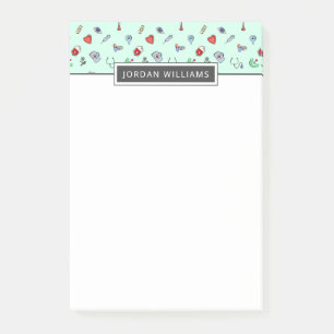 Add Your Name   Cute Medical Icon Pattern Post-it Notes