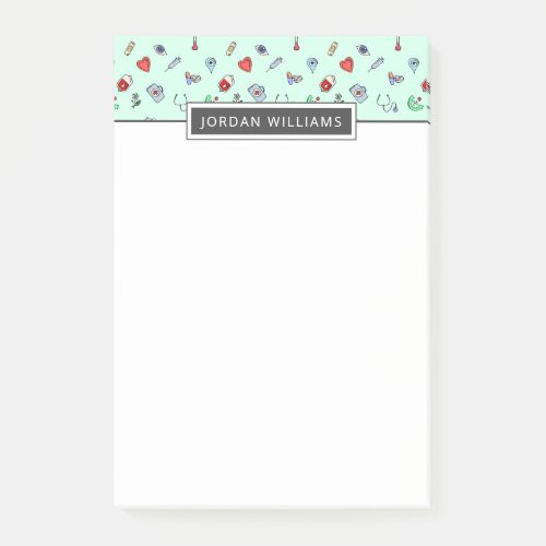 Add Your Name  Cute Medical Icon Pattern Post_it Notes
