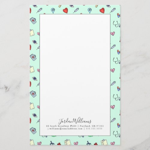 Add Your Name  Cute Medical Icon Pattern Stationery