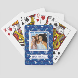 Add Your Name   Cute Nautical Waves Pattern Poker Cards