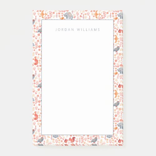 Add Your Name  Cute Orange Woodsy Animal Pattern Post_it Notes