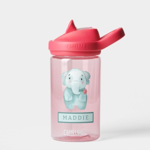 ADD YOUR NAME  Cute Pastel Elephant Water Bottle