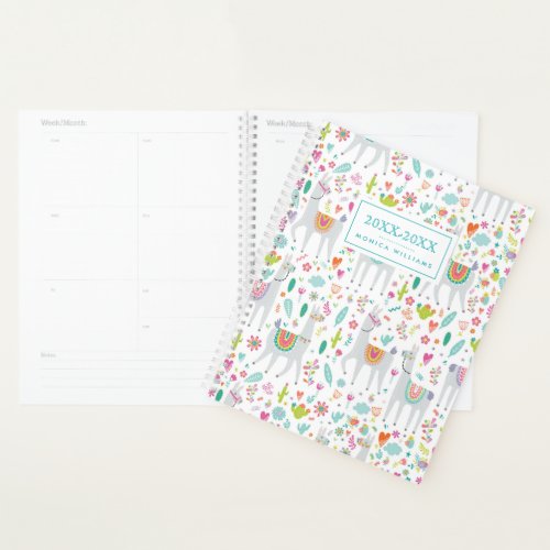 Add Your Name  Cute Pastel Llama Pattern Planner